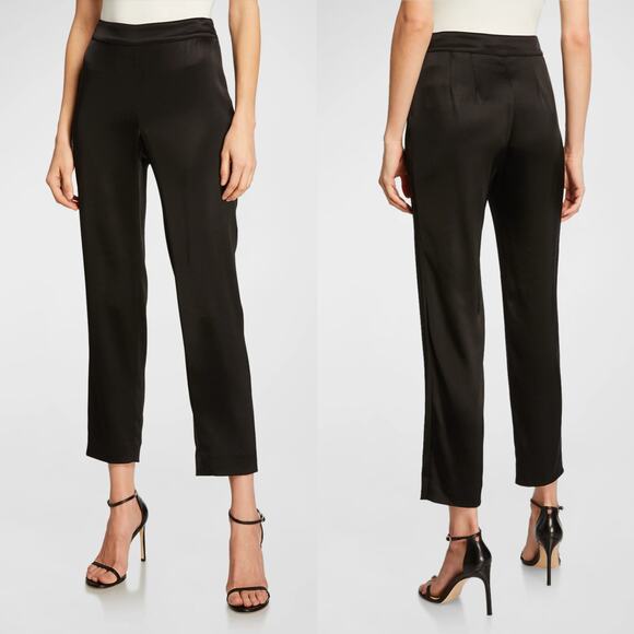 ST. JOHN Caviar Emma Liquid Satin Side Zip Pants Black 10 - Picture 1 of 11